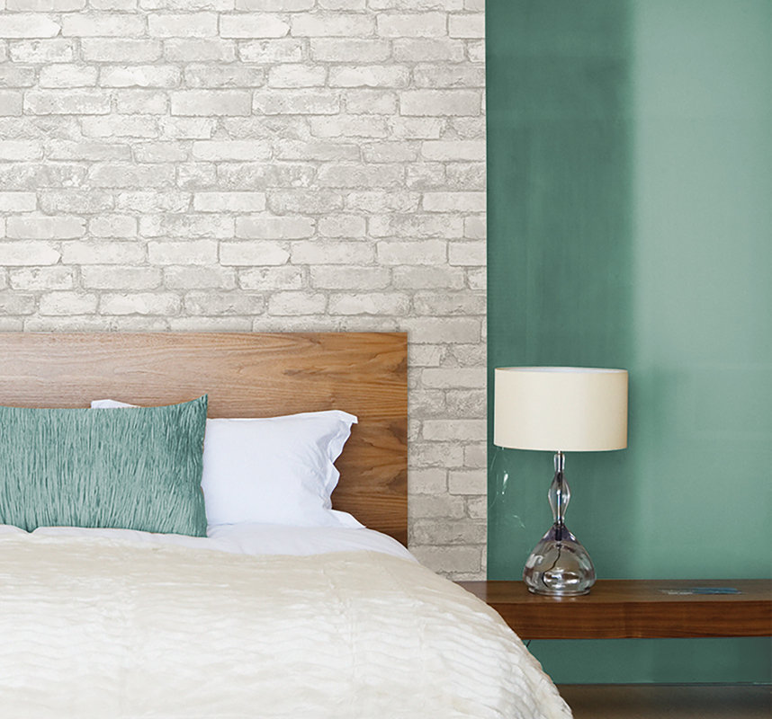 WallPops! Grey and White 18' x 20.5" Brick Peel And Stick